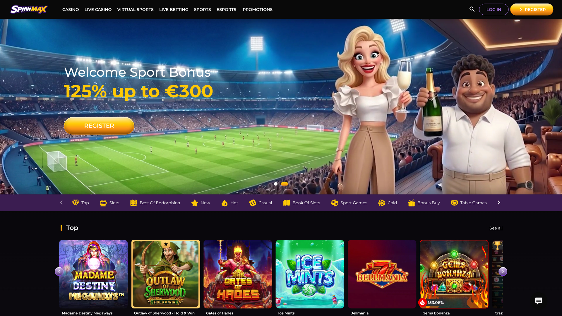 Spinimax Casino Desktop-Startseite