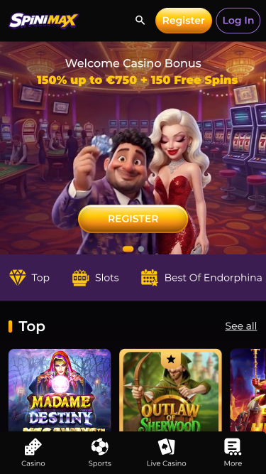 Spinimax Casino Mobile Homepage