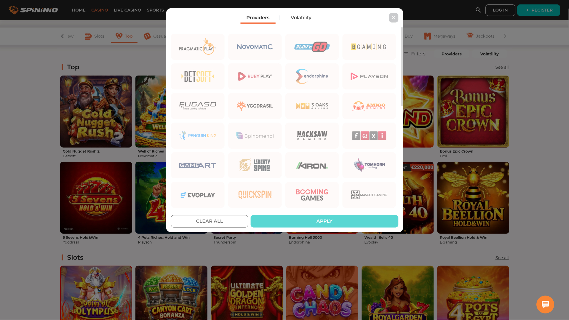 Spininio Casino Desktop Game Developers