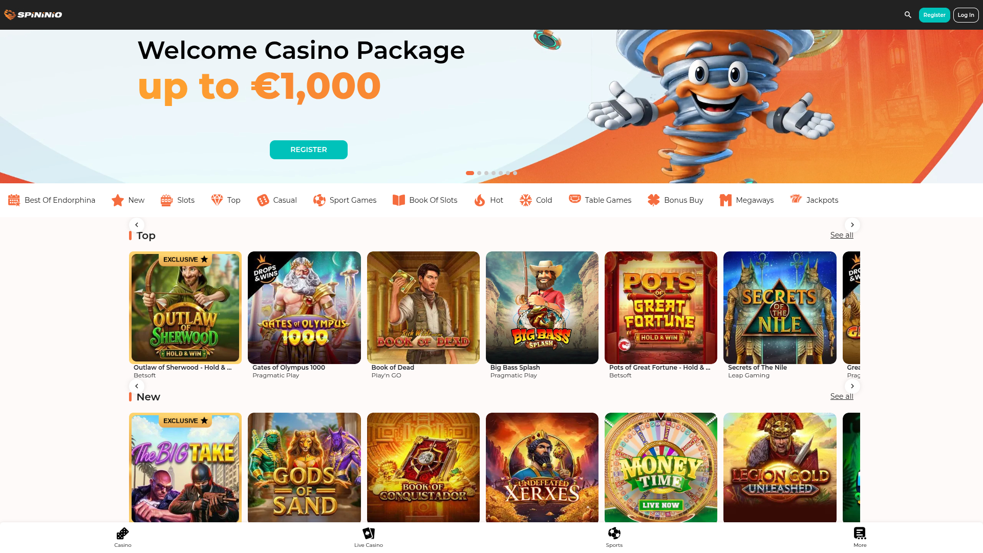 Spininio Casino Homepage