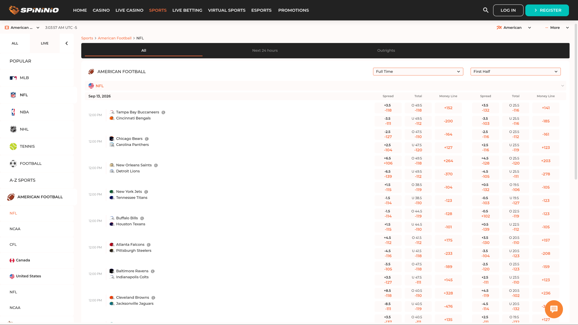 Spininio Casino Desktop Sports