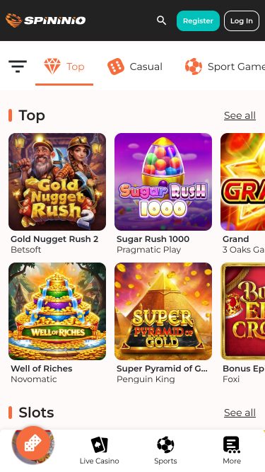 Spininio Casino Mobile Games
