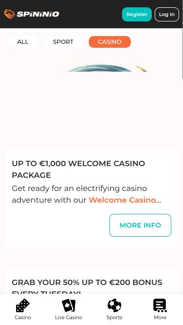 Spininio Casino promotions mobile page