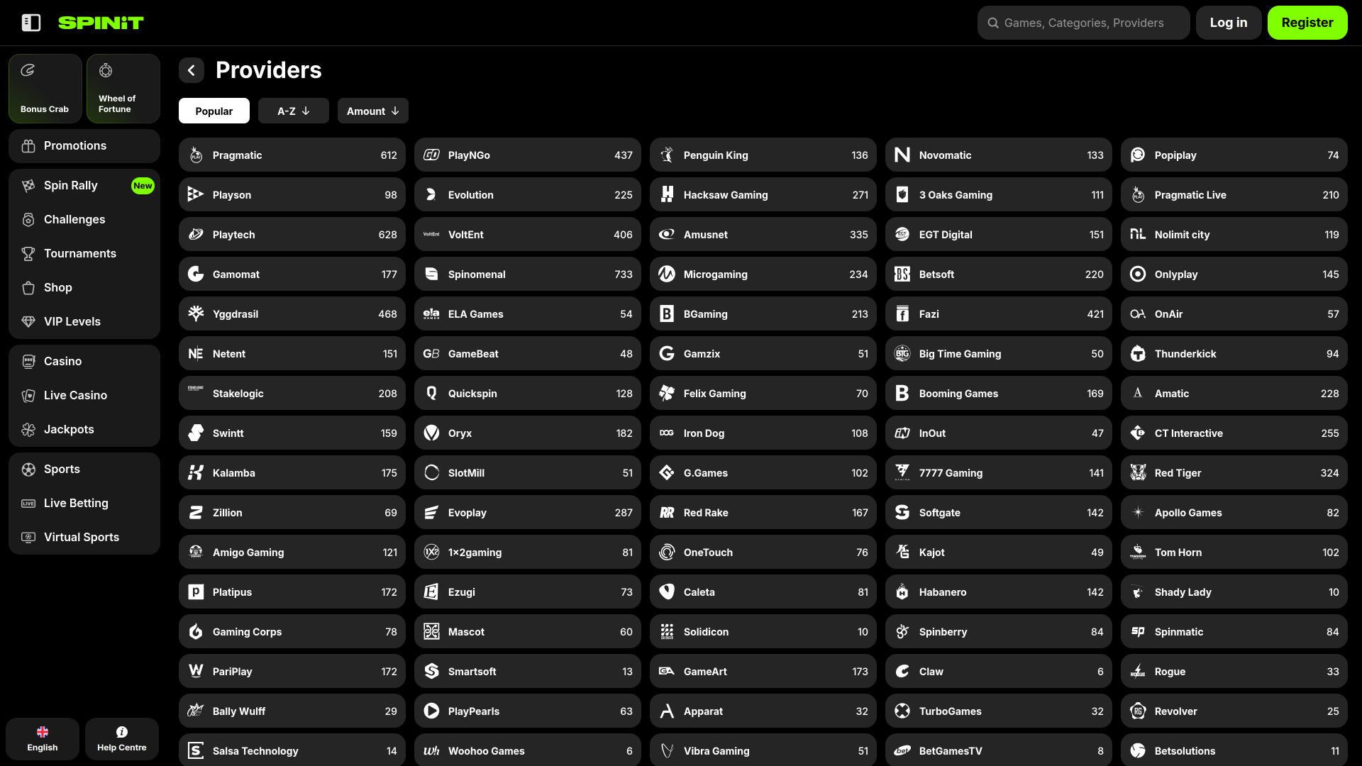 Développeurs de jeux de casino Spinit.com pour ordinateur
