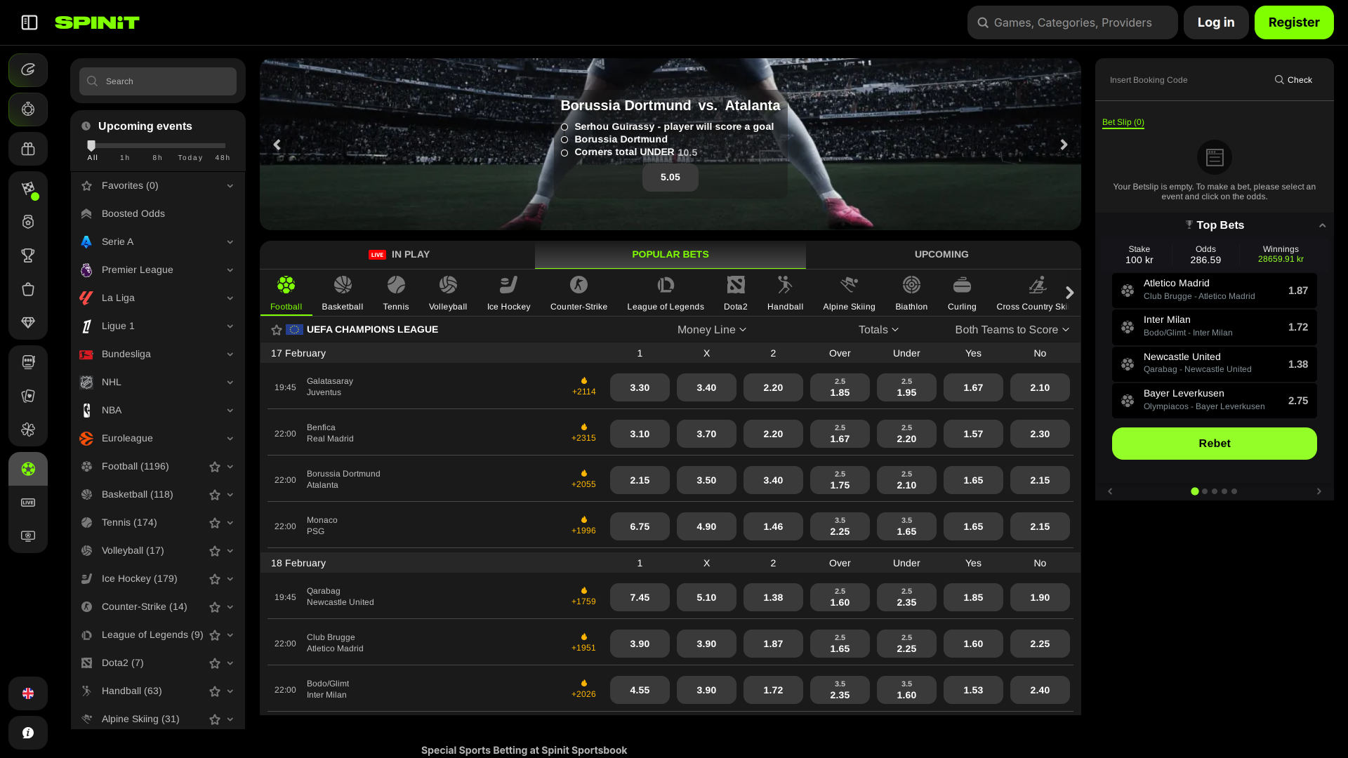 Spinit.com Casino Sports sur ordinateur