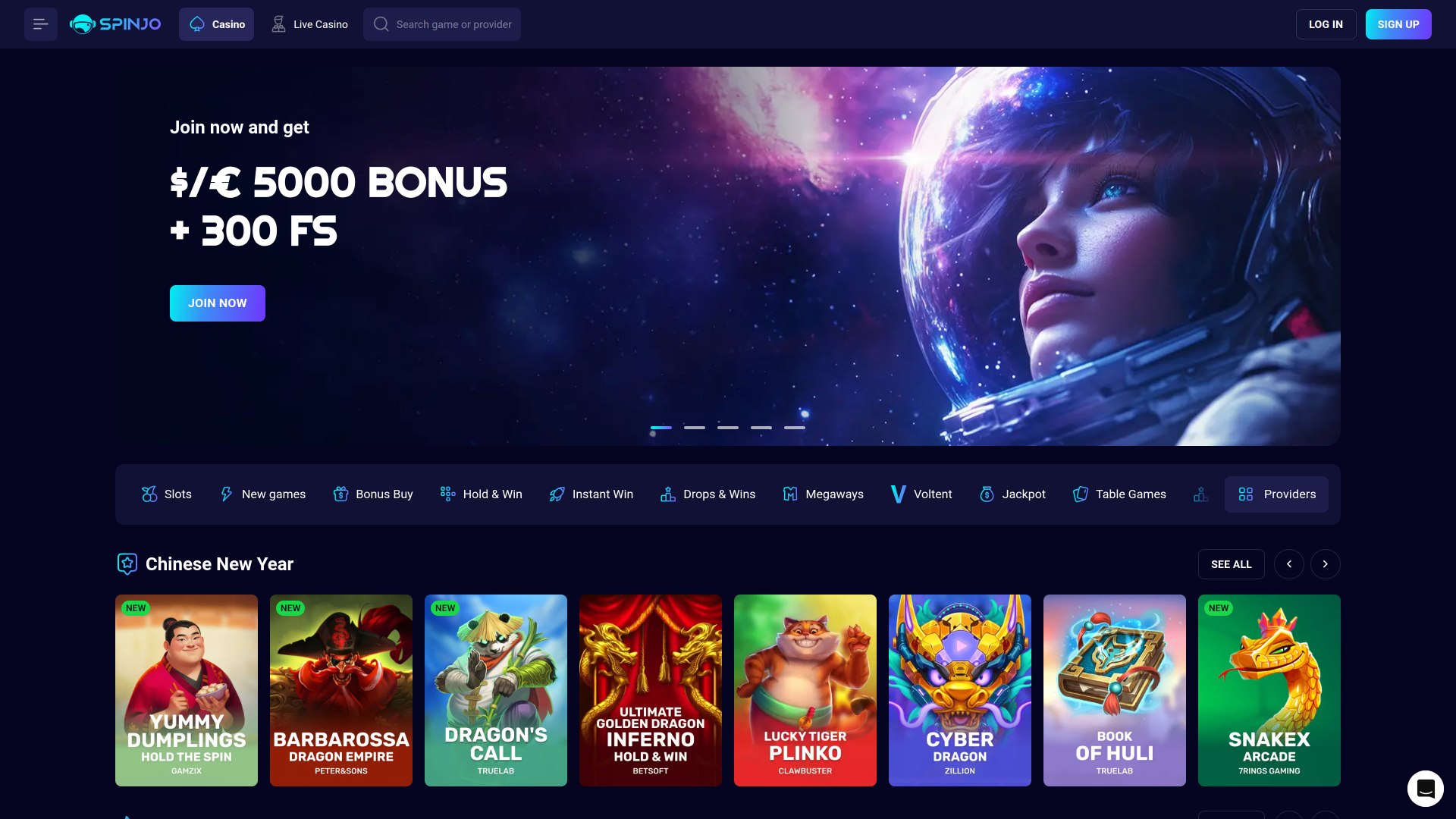 Spinjo Casino Desktop Homepage