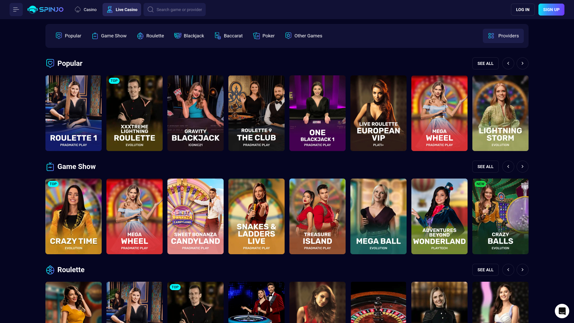 Spinjo Casino Desktop Live Dealer