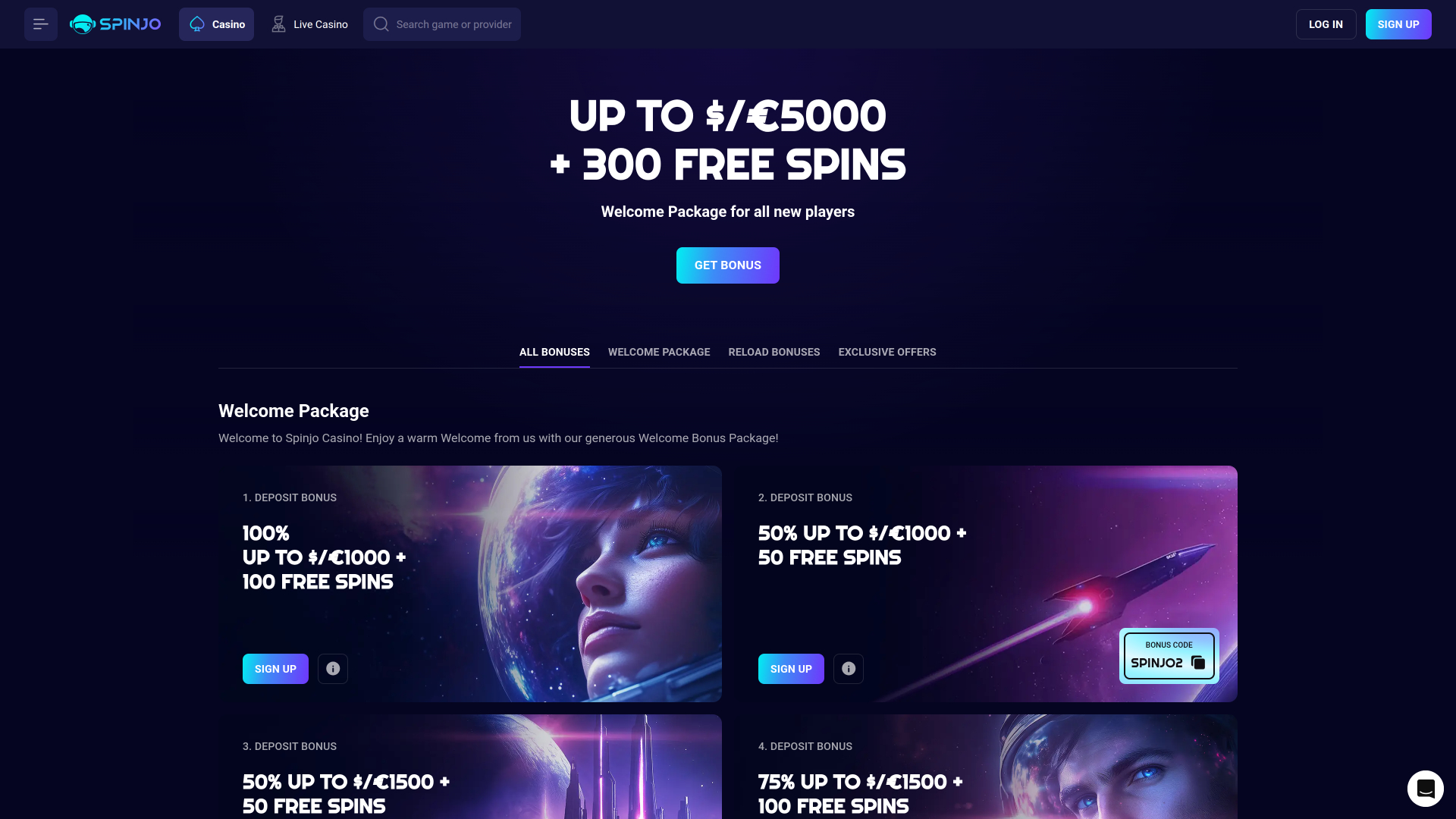 Spinjo Casino Desktop Promotions
