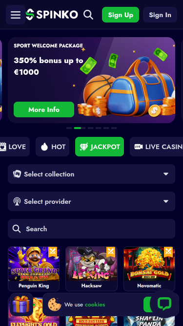 Spinko Casino Mobile Jackpot