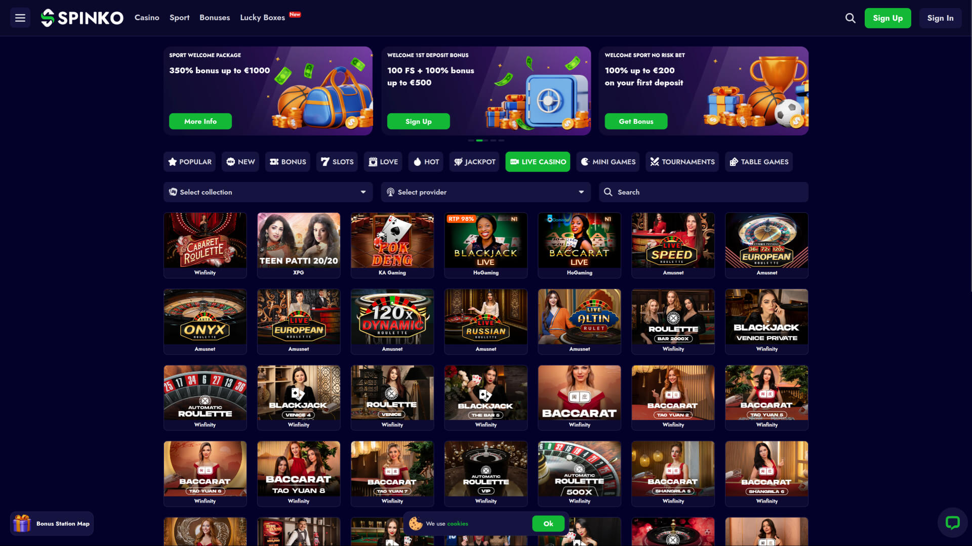 Spinko Casino Desktop Live Dealer