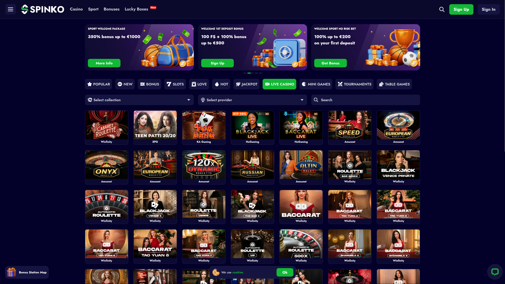 Spinko Casino Desktop Live Dealer