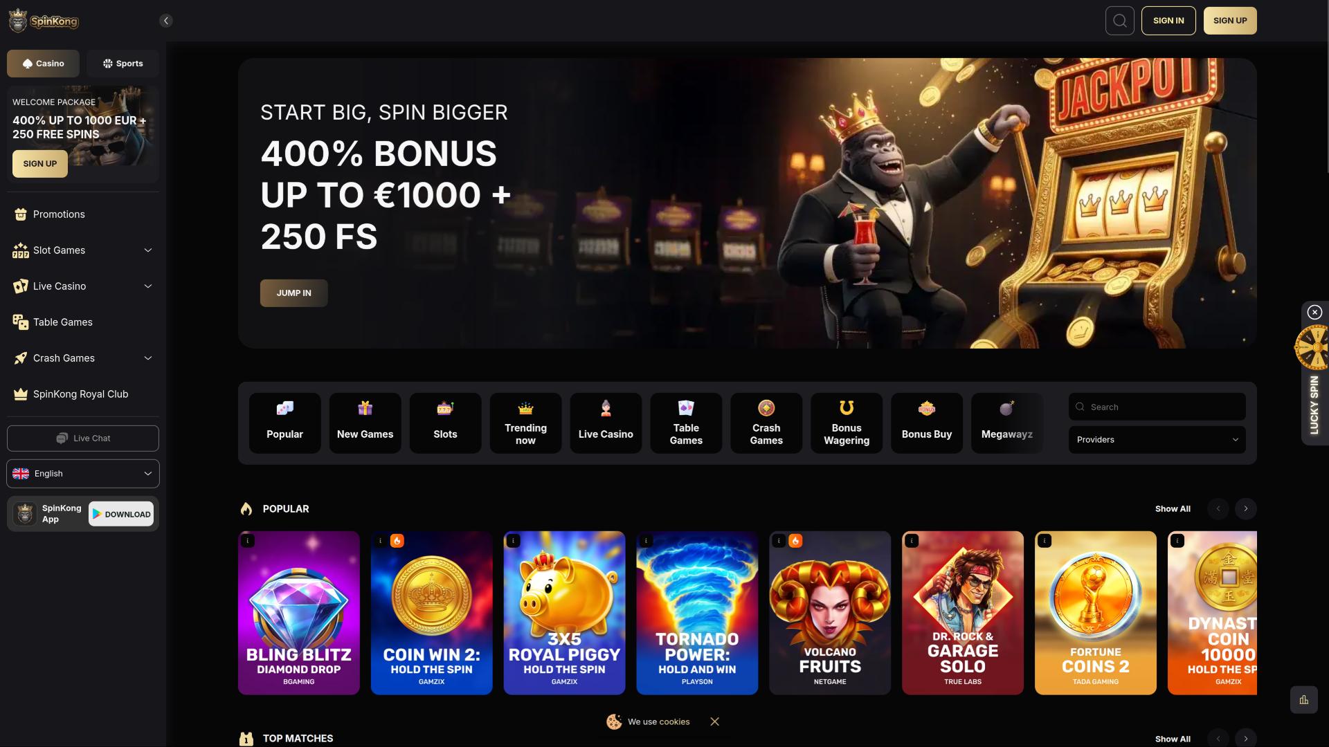 SpinKong Casino homepage