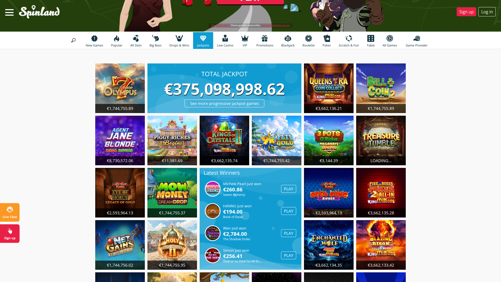 Jackpot de bureau du casino Spinland