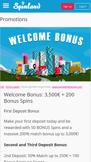 Promotions mobiles du casino Spinland