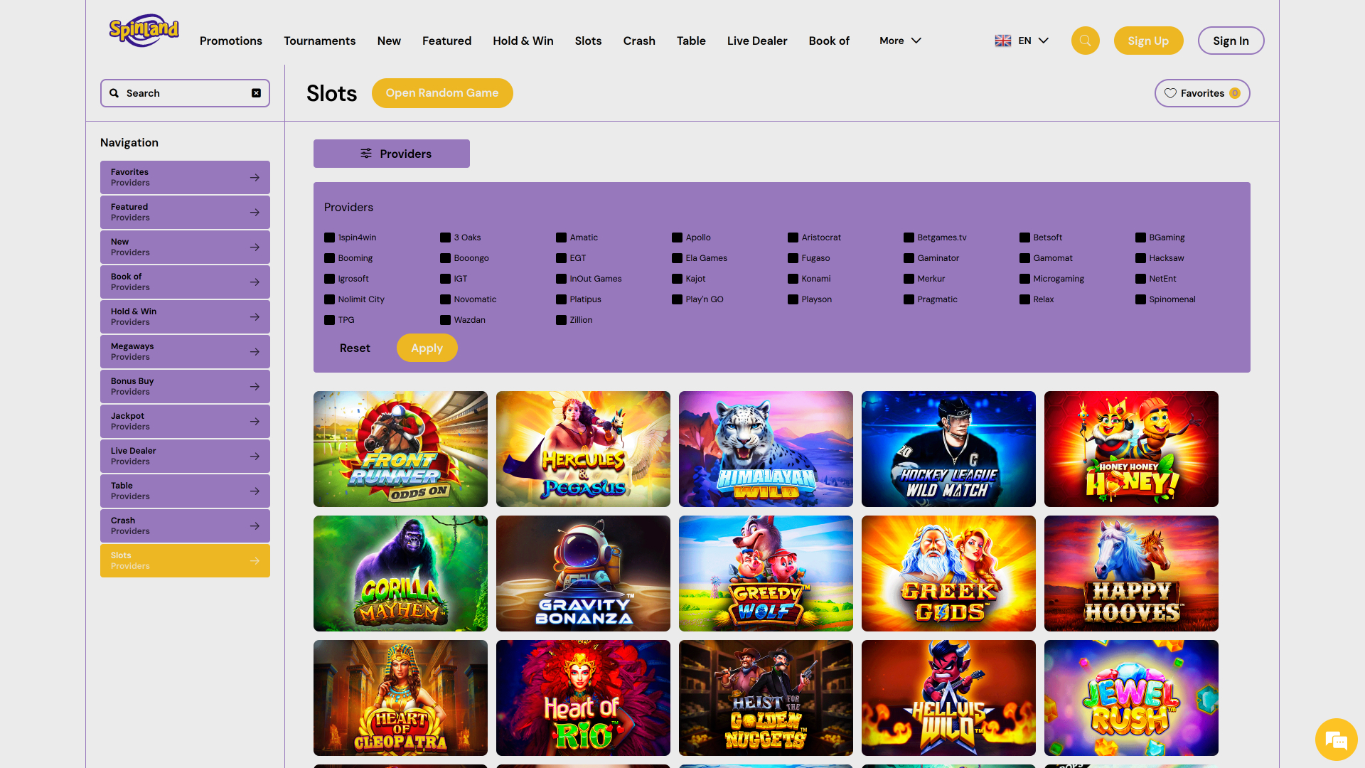 Spinland.bet Casino Desktop Game Developers