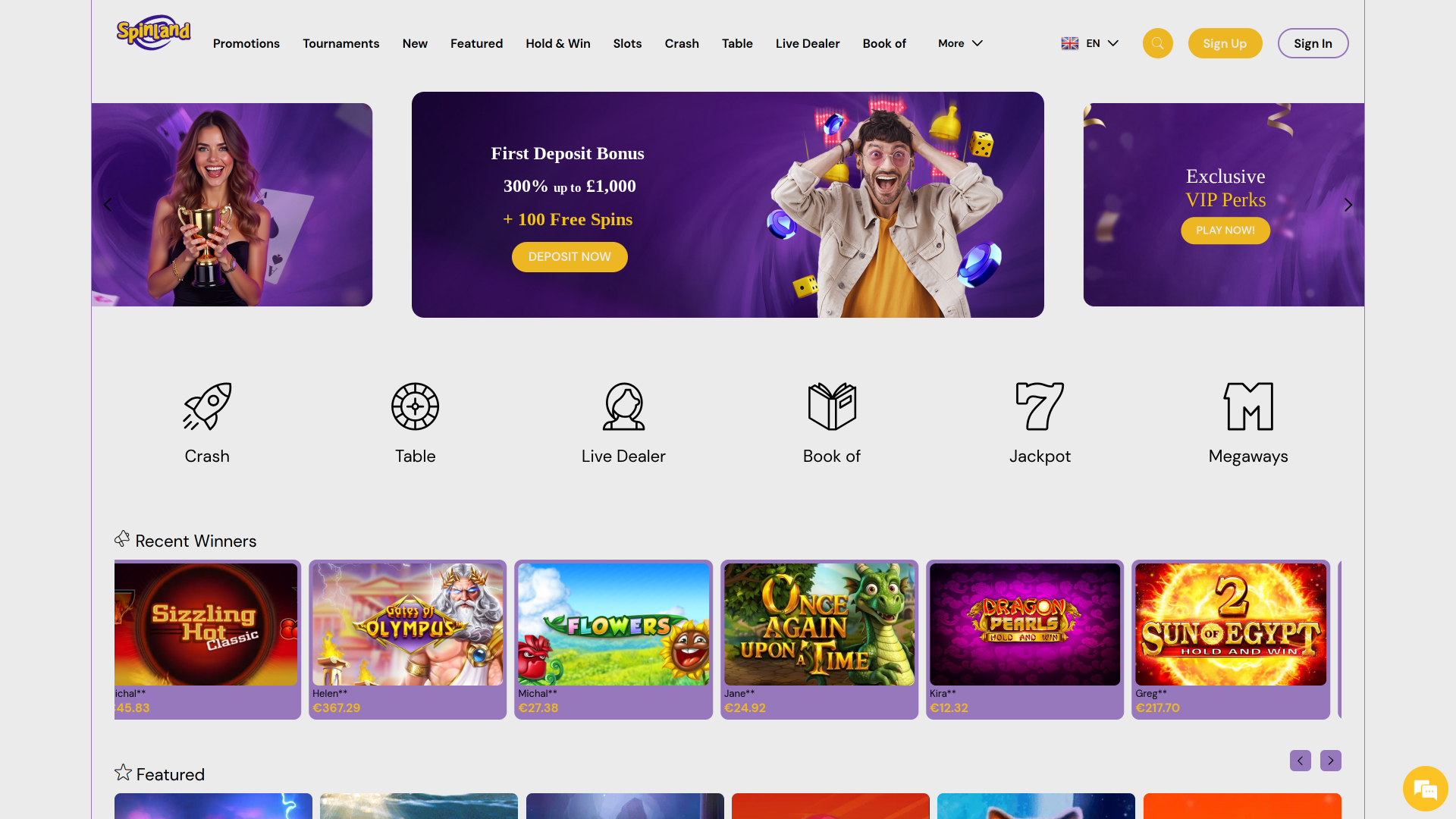 Spinland.bet Casino Desktop Homepage