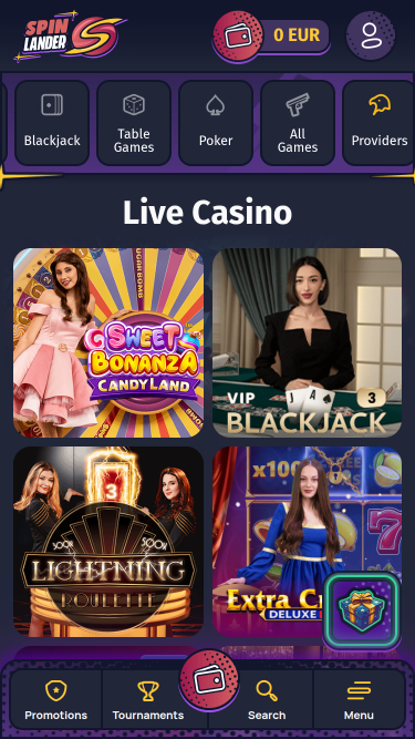 Casino mobile Spinlander avec croupier en direct