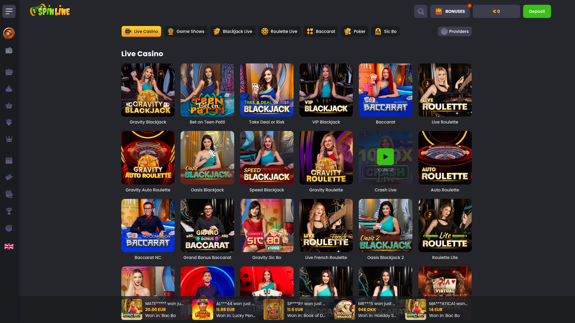 Spinline Casino Desktop Live Dealer