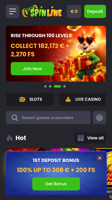 Spinline Casino Mobile Homepage
