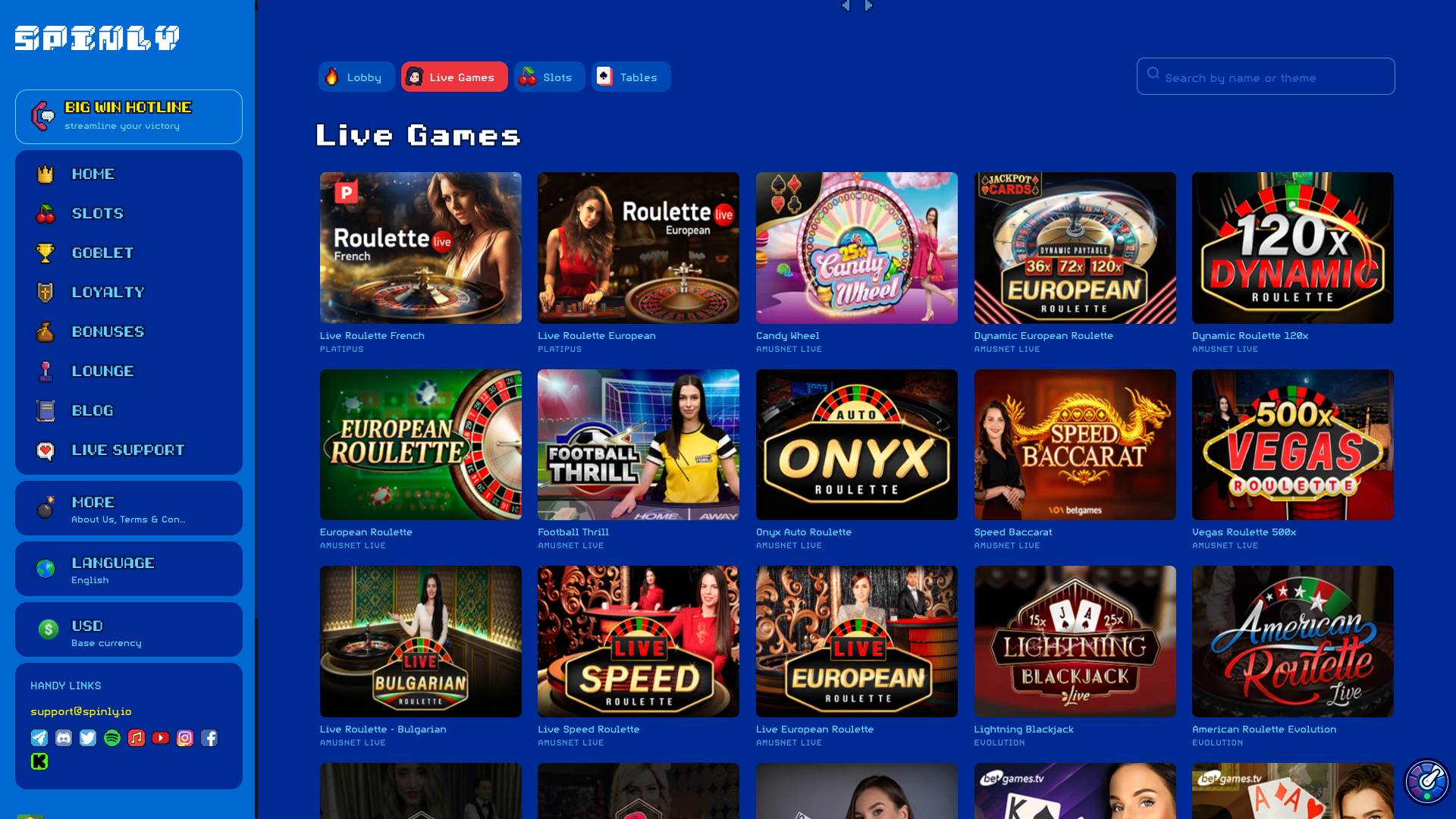 Spinly Casino Desktop Live Dealer