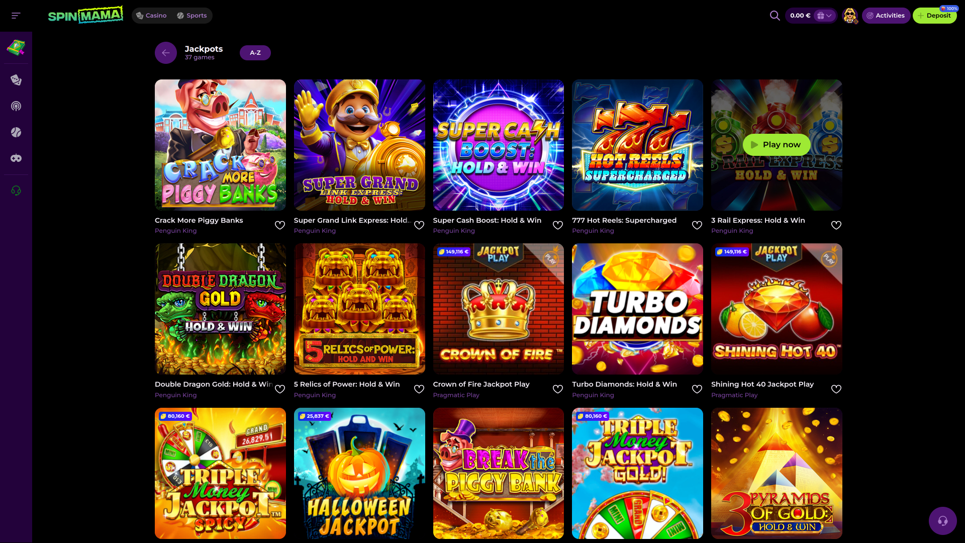 Jackpot de bureau du casino Spinmama
