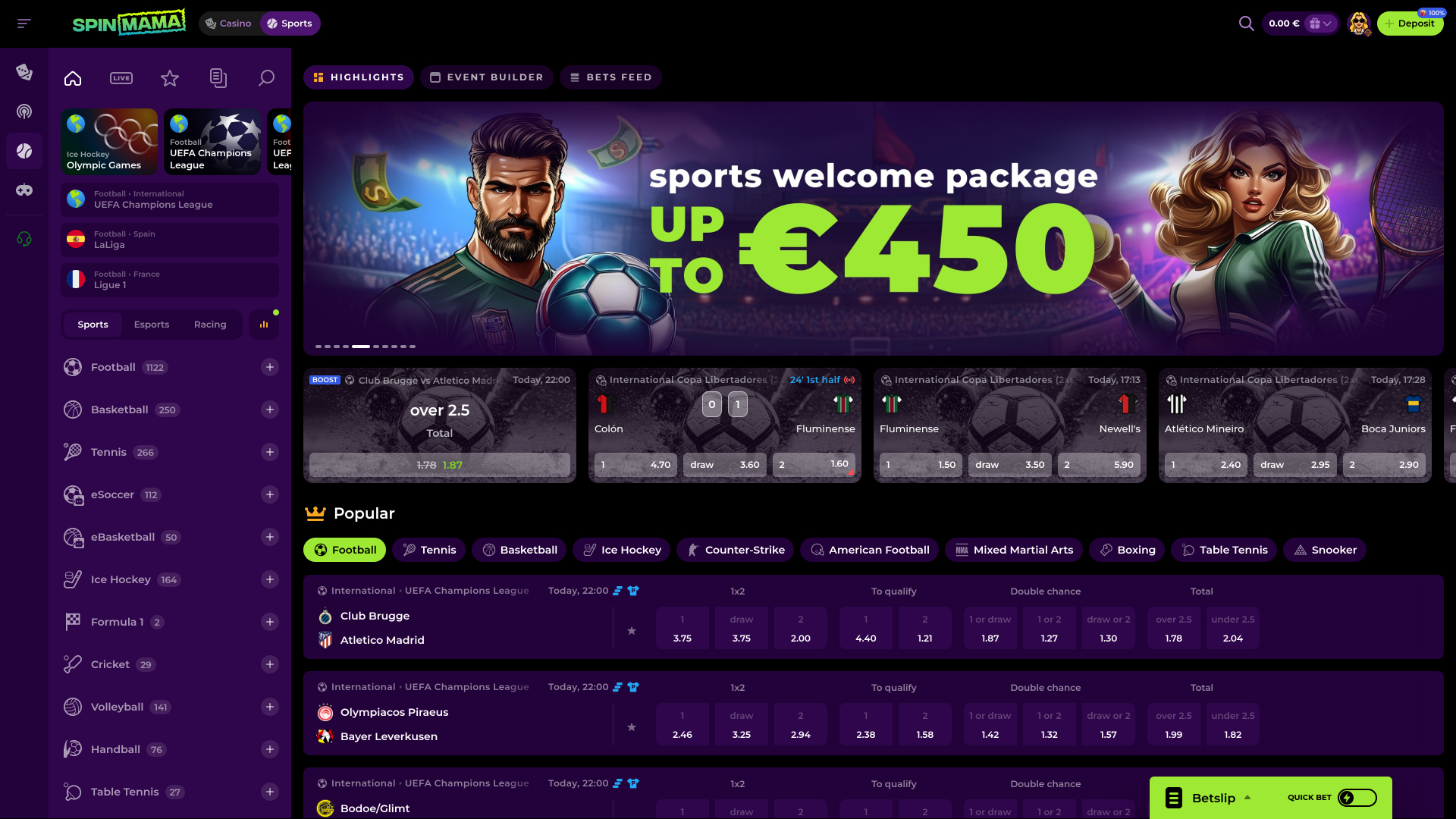 Spinmama Casino Sports sur ordinateur