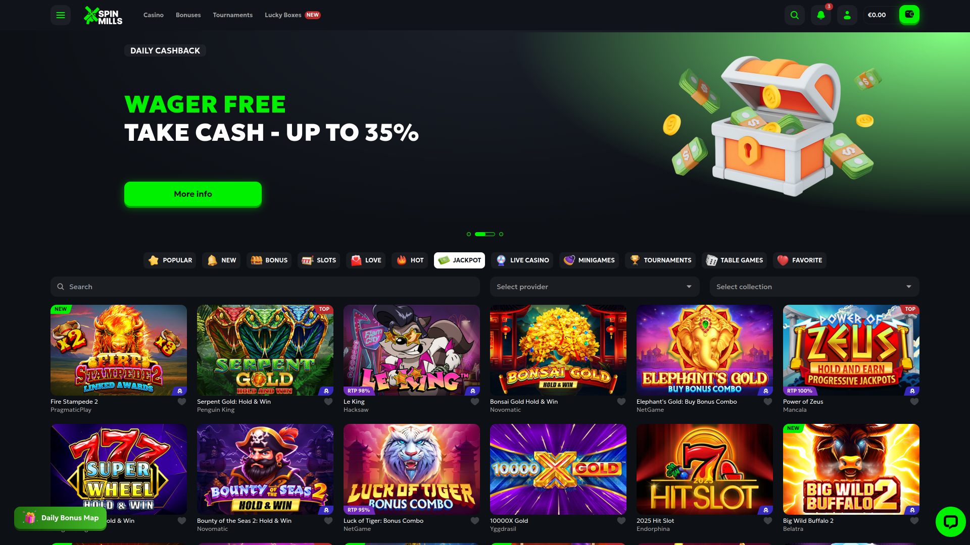 Jackpot de bureau du casino Spinmills