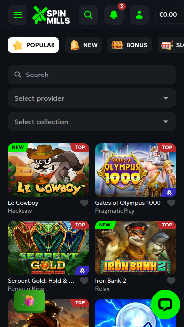 Jeux mobiles de casino Spinmills