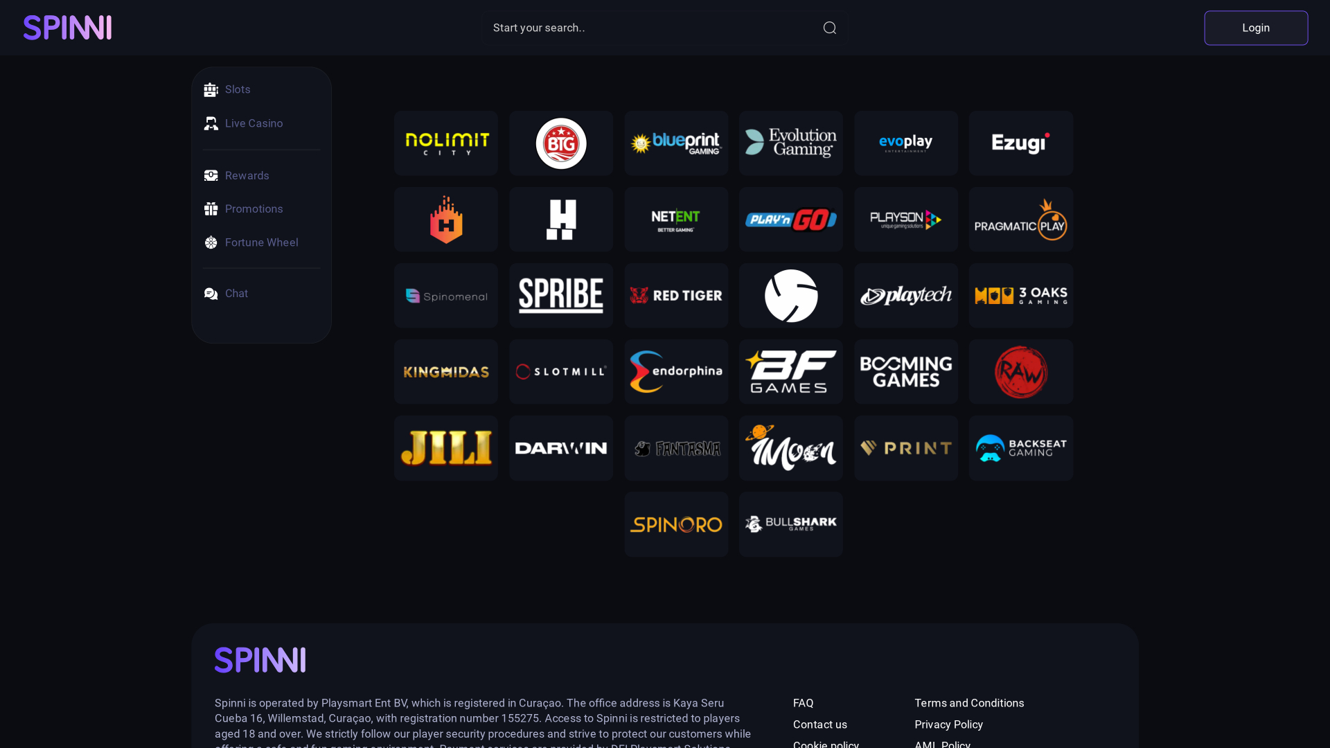 Développeurs de jeux de bureau Spinni Casino