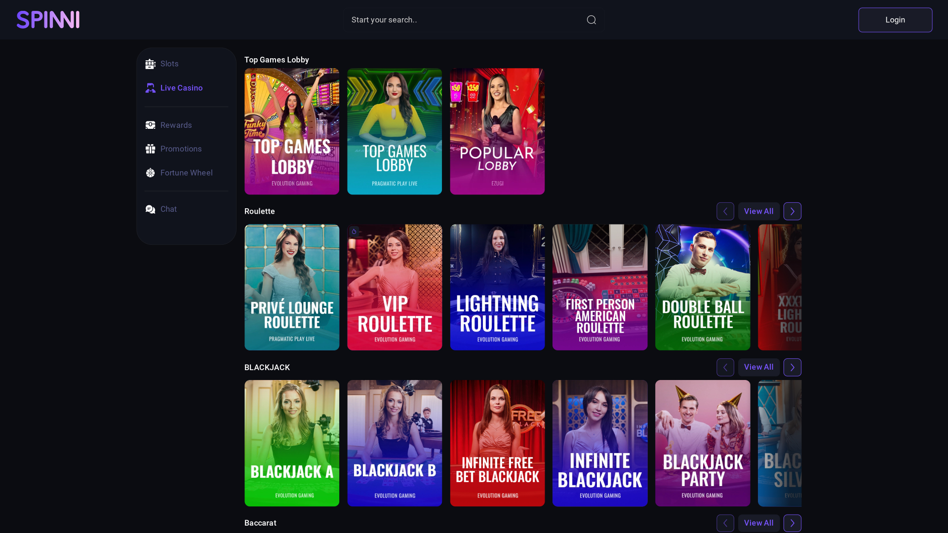 Casino Spinni sur ordinateur avec croupier en direct