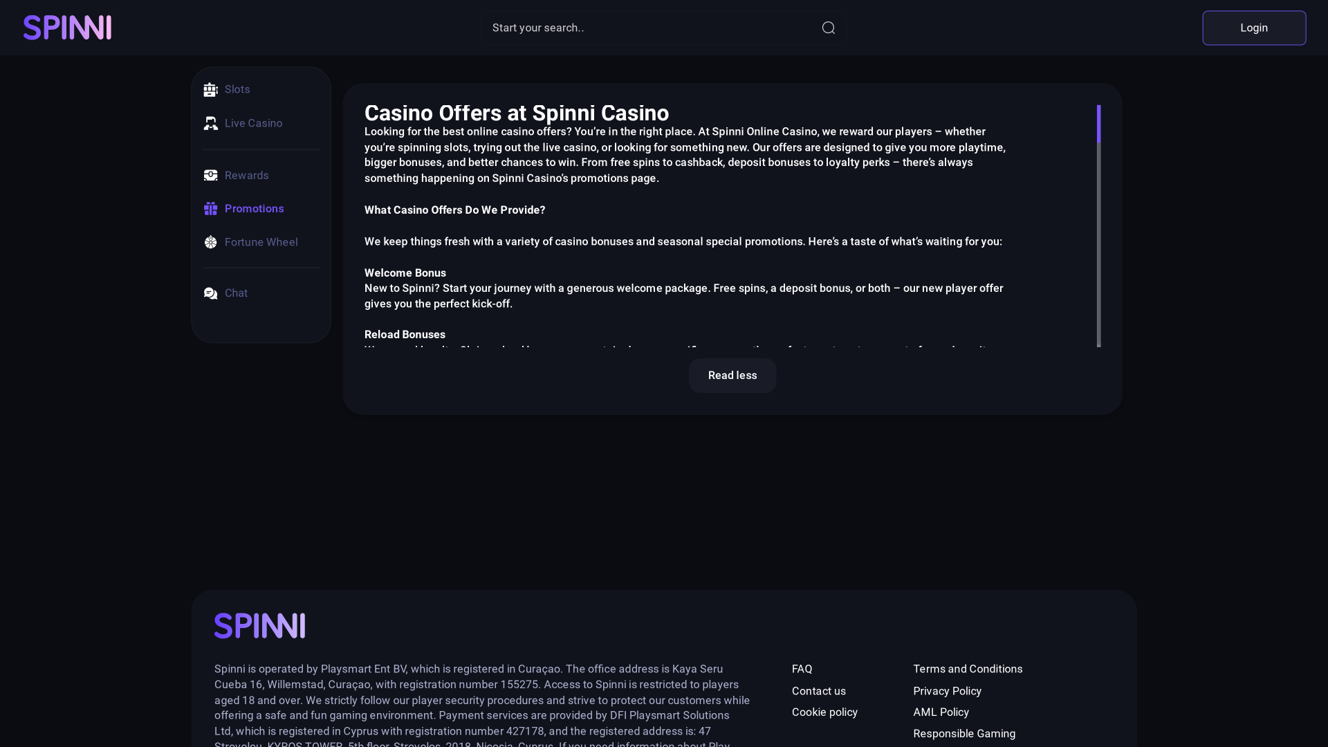 Promotions de bureau du casino Spinni