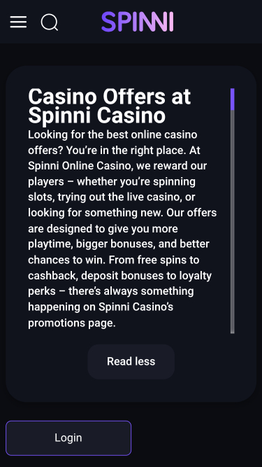 Promotions mobiles du casino Spinni