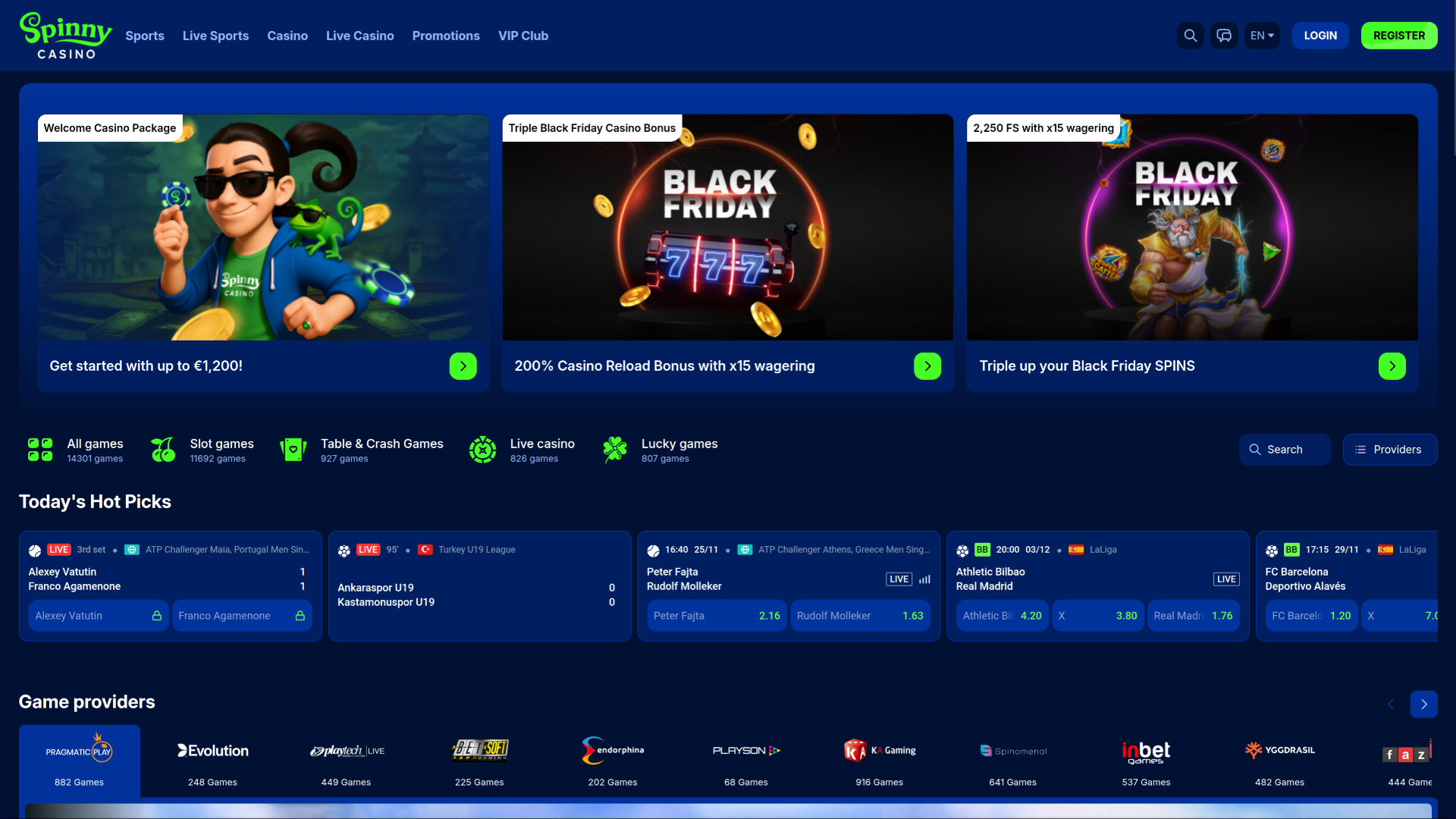 Spinny Casino Homepage