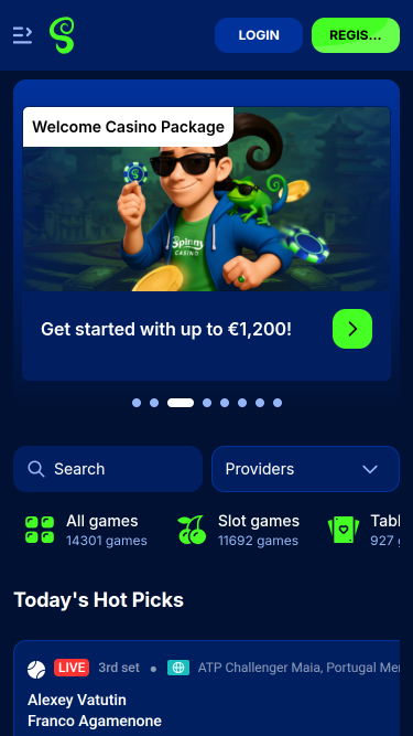 Spinny Casino Homepage