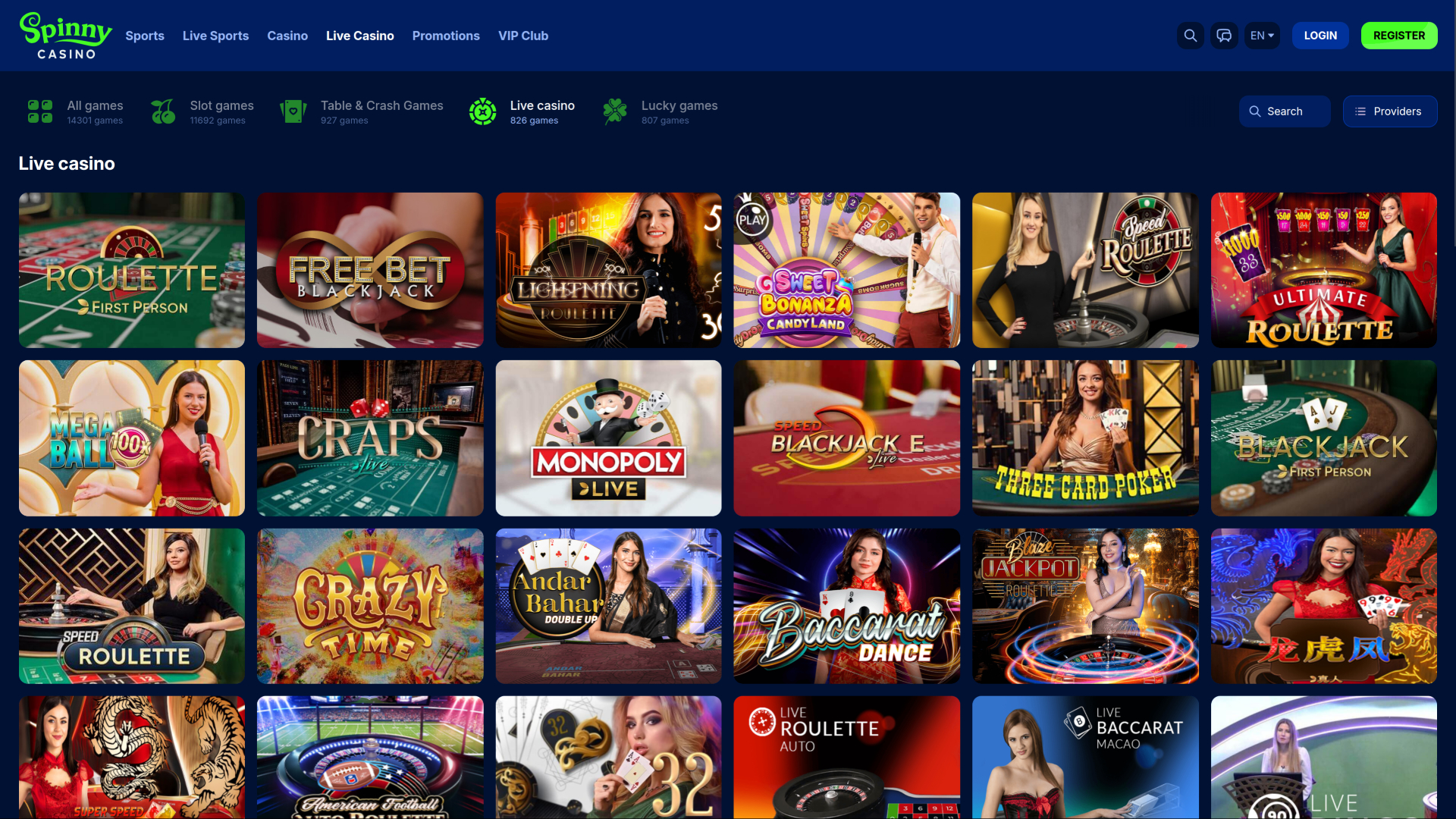 Spinny Casino Live Dealer