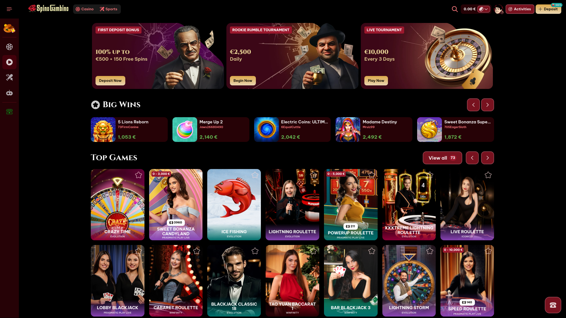 Spinogambino Escritorio Crupier en Vivo