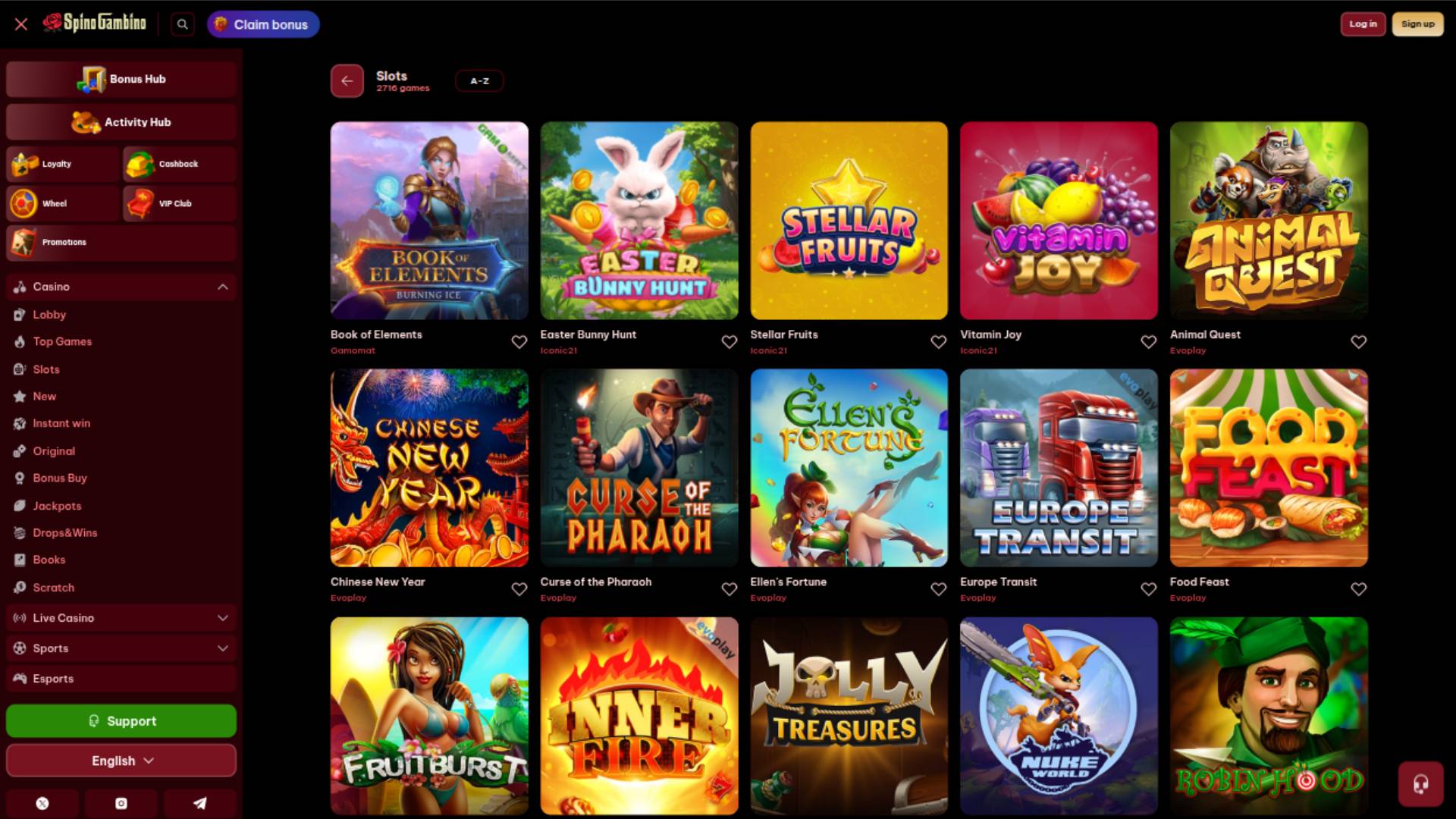 Jeux de casino SpinoGambino