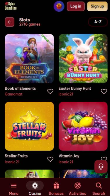 Jeux de casino SpinoGambino