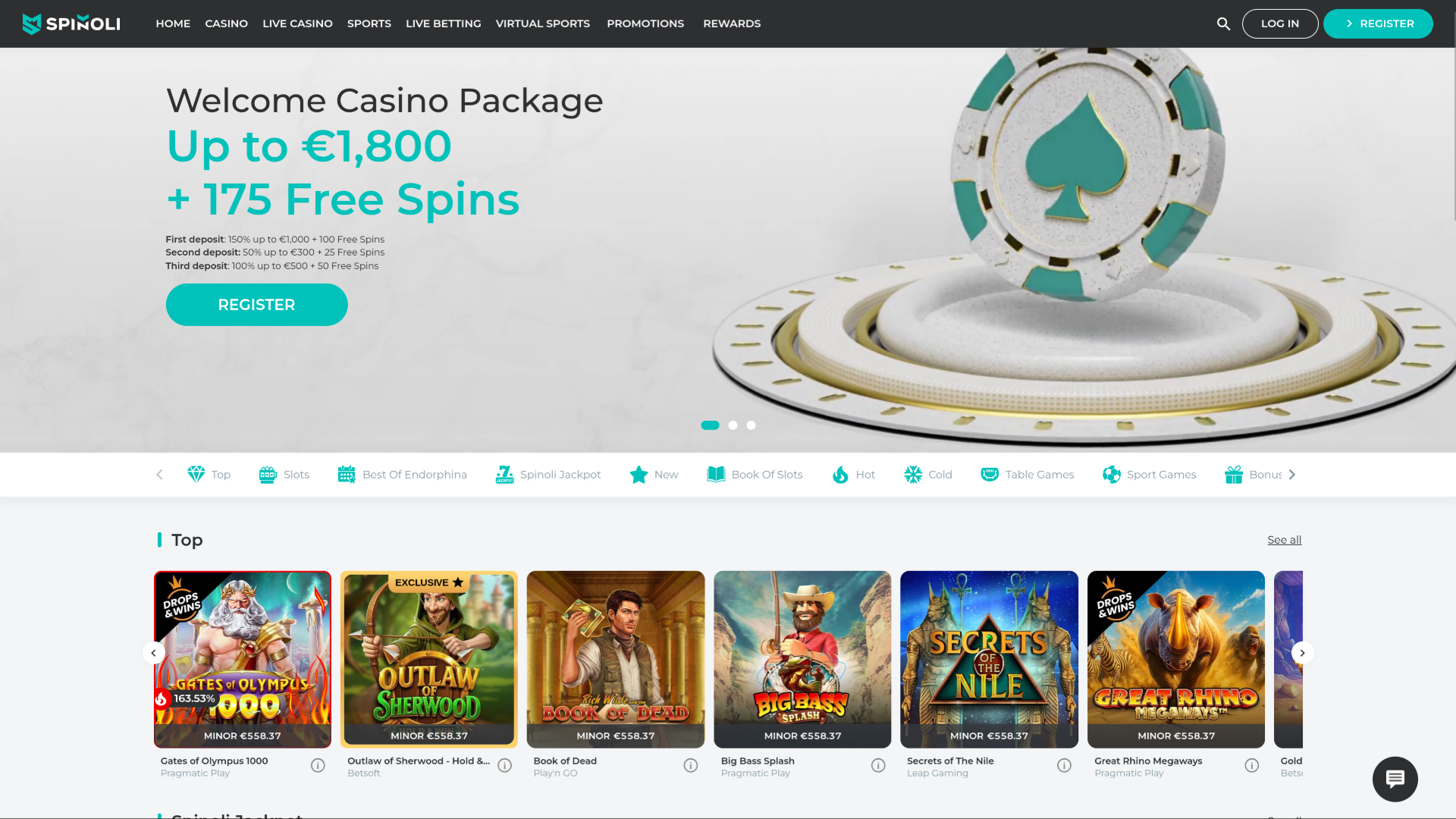 Pagina iniziale desktop di Spinoli Casino