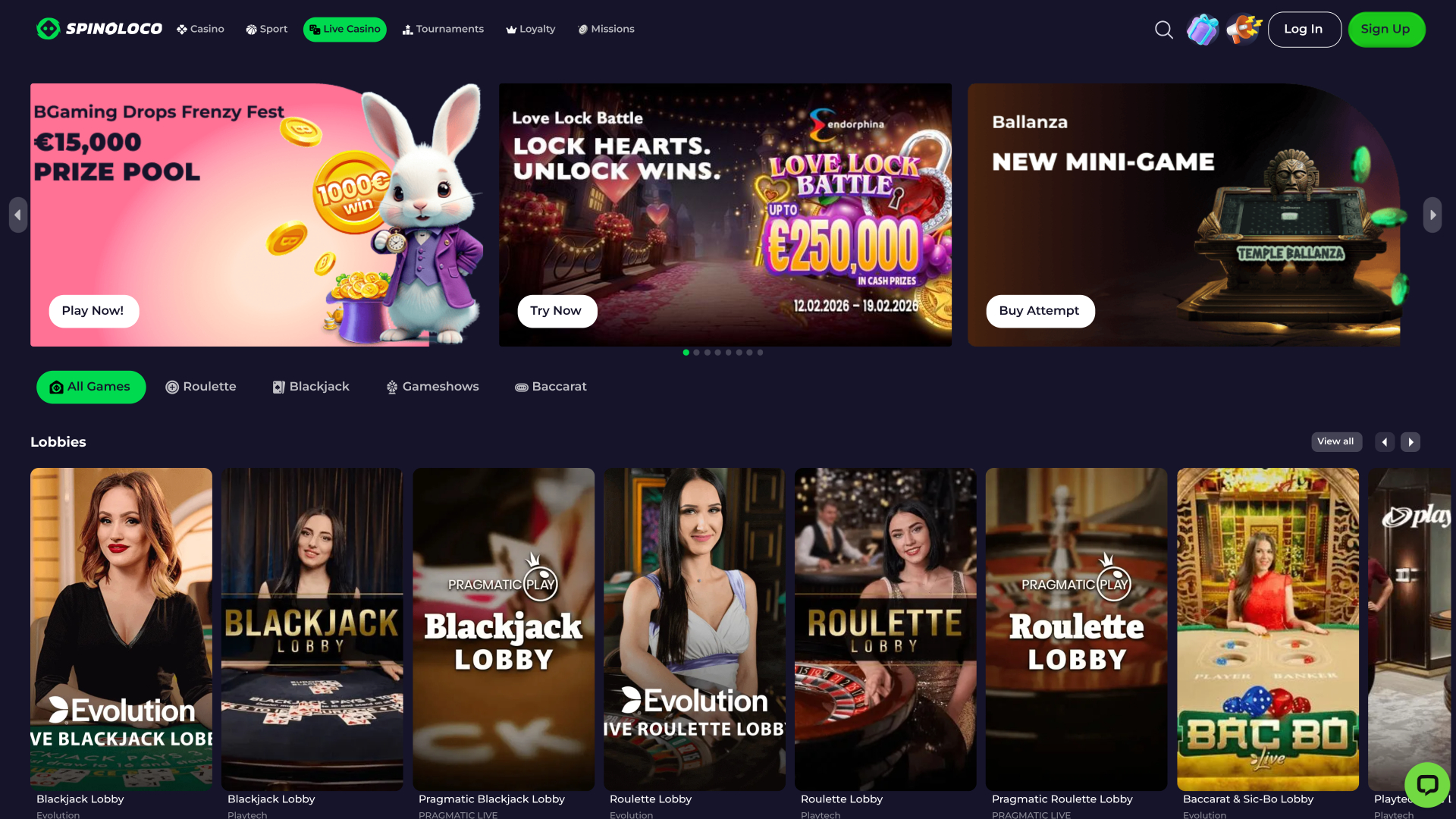 Spinoloco Casino Desktop Live Dealer