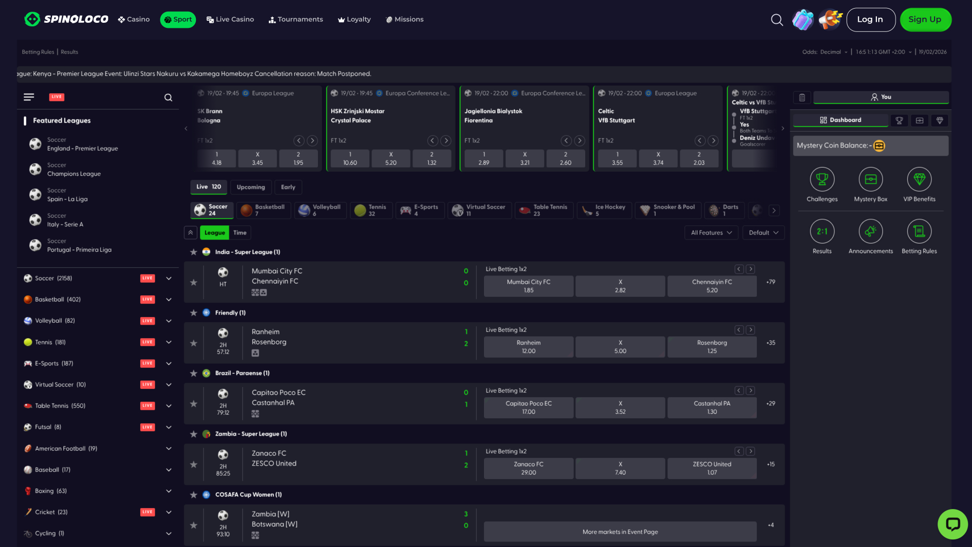 Spinoloco Casino Desktop Sports