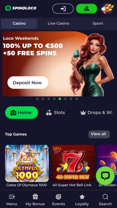 Spinoloco Casino Mobile Homepage