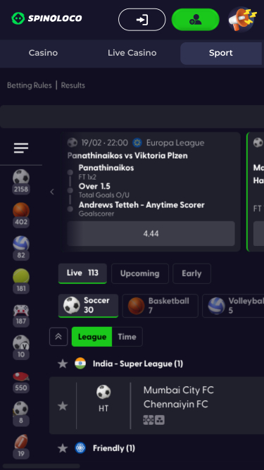 Spinoloco Casino Mobile Sports