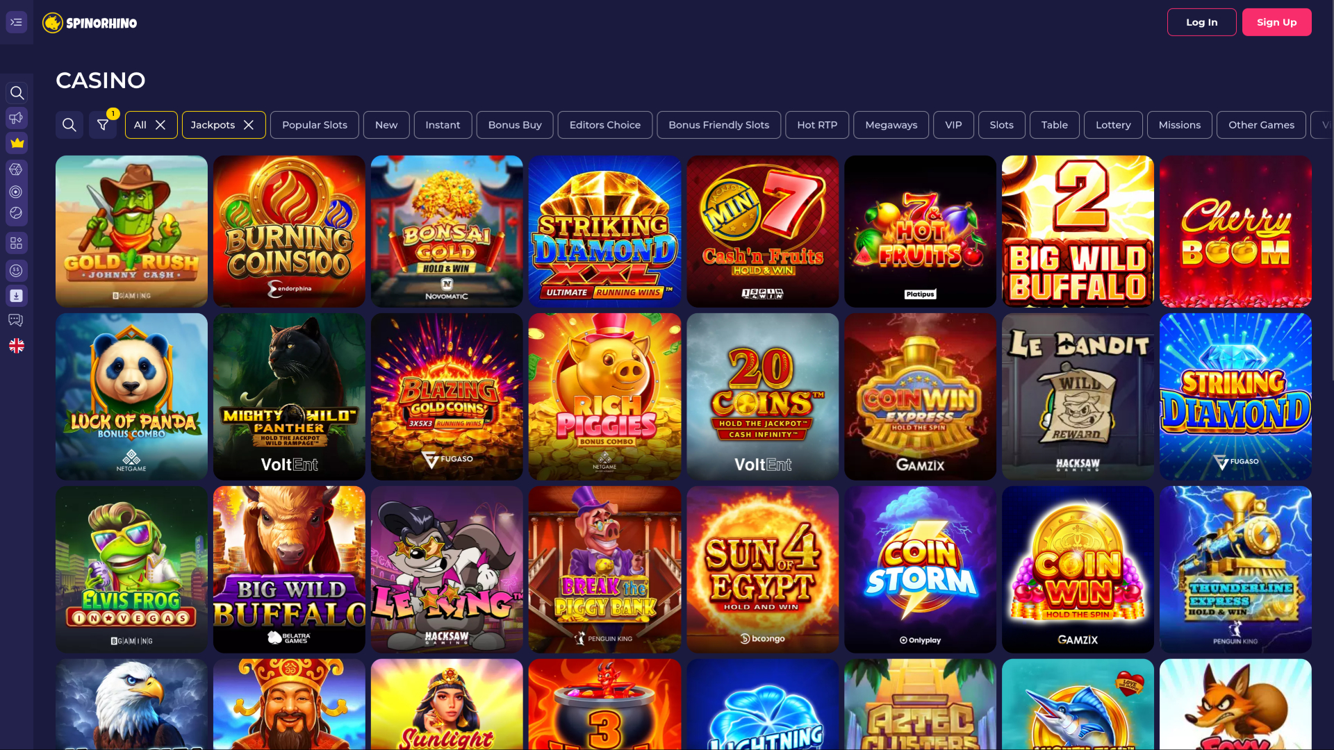 Jackpot de escritorio del casino Spinorhino