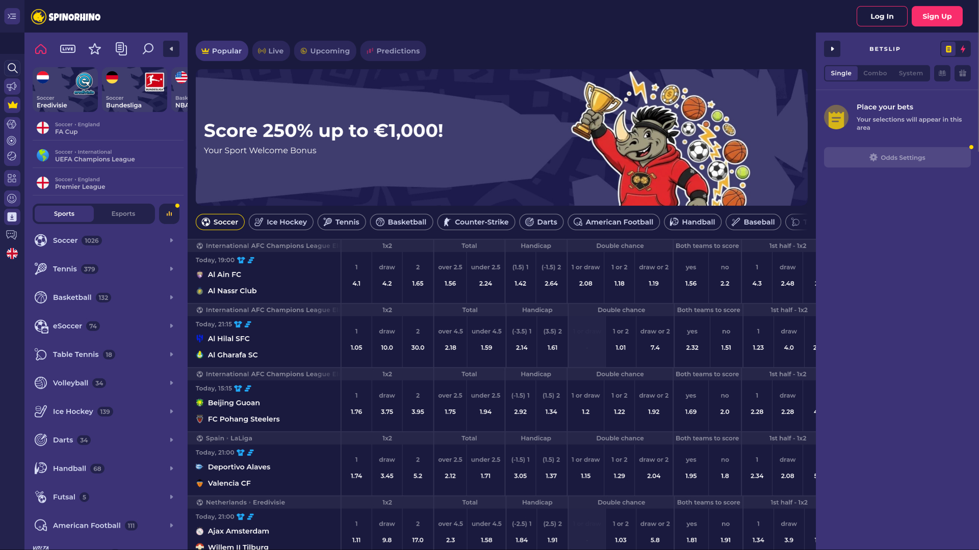 Deportes de escritorio del casino Spinorhino