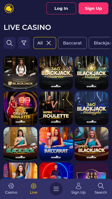 Casino móvil Spinorhino con crupier en vivo
