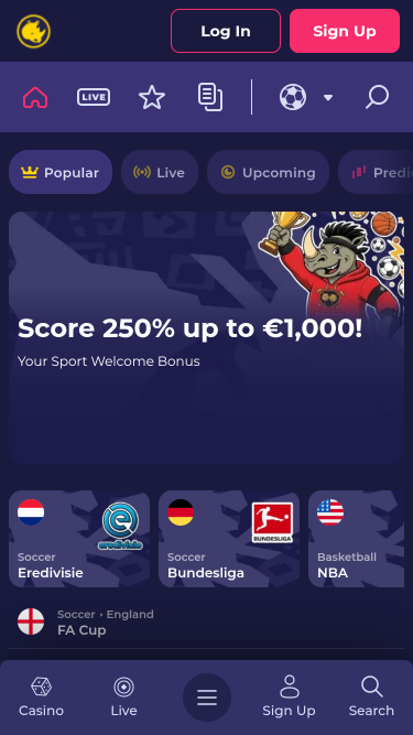 Deportes móviles del casino Spinorhino