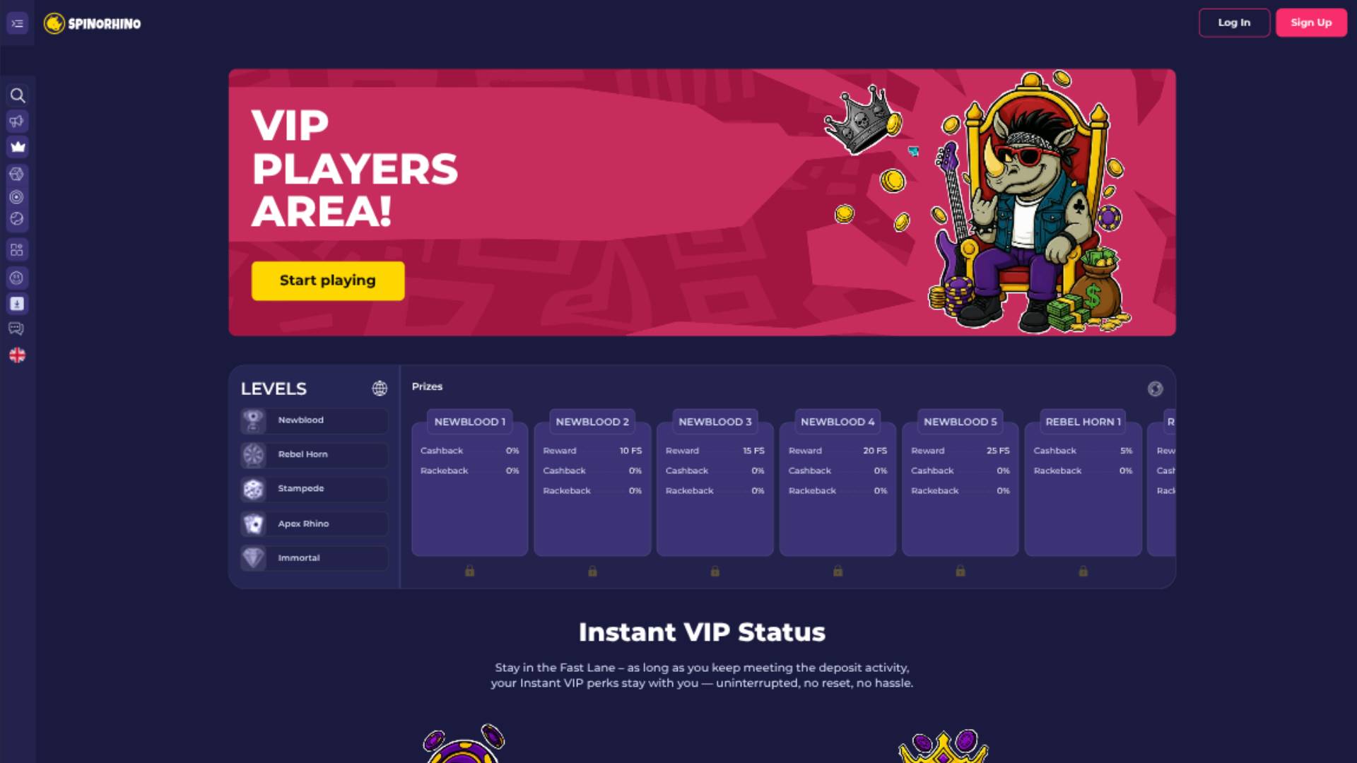 VIP page screenshot of Spinorhino Casino