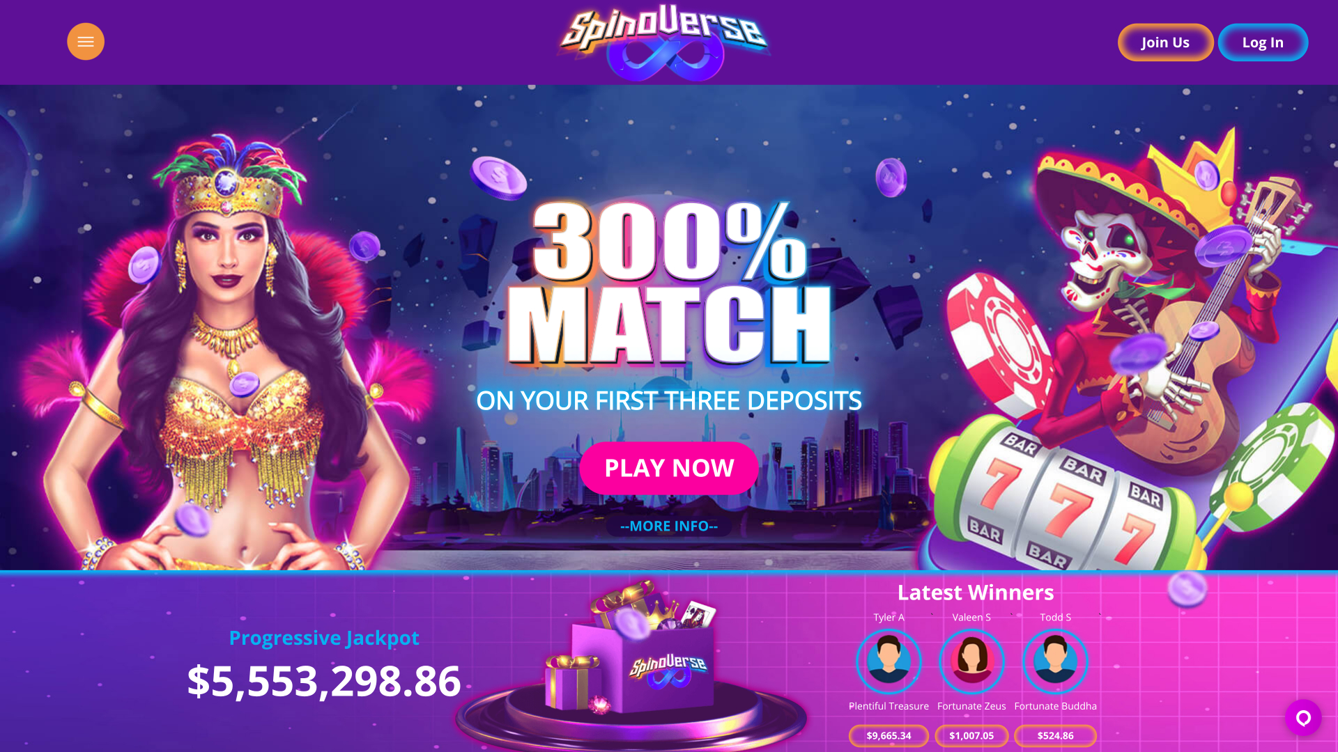 Spinoverse Casino Desktop Homepage