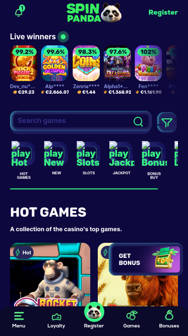 SpinPanda Casino Mobile Homepage
